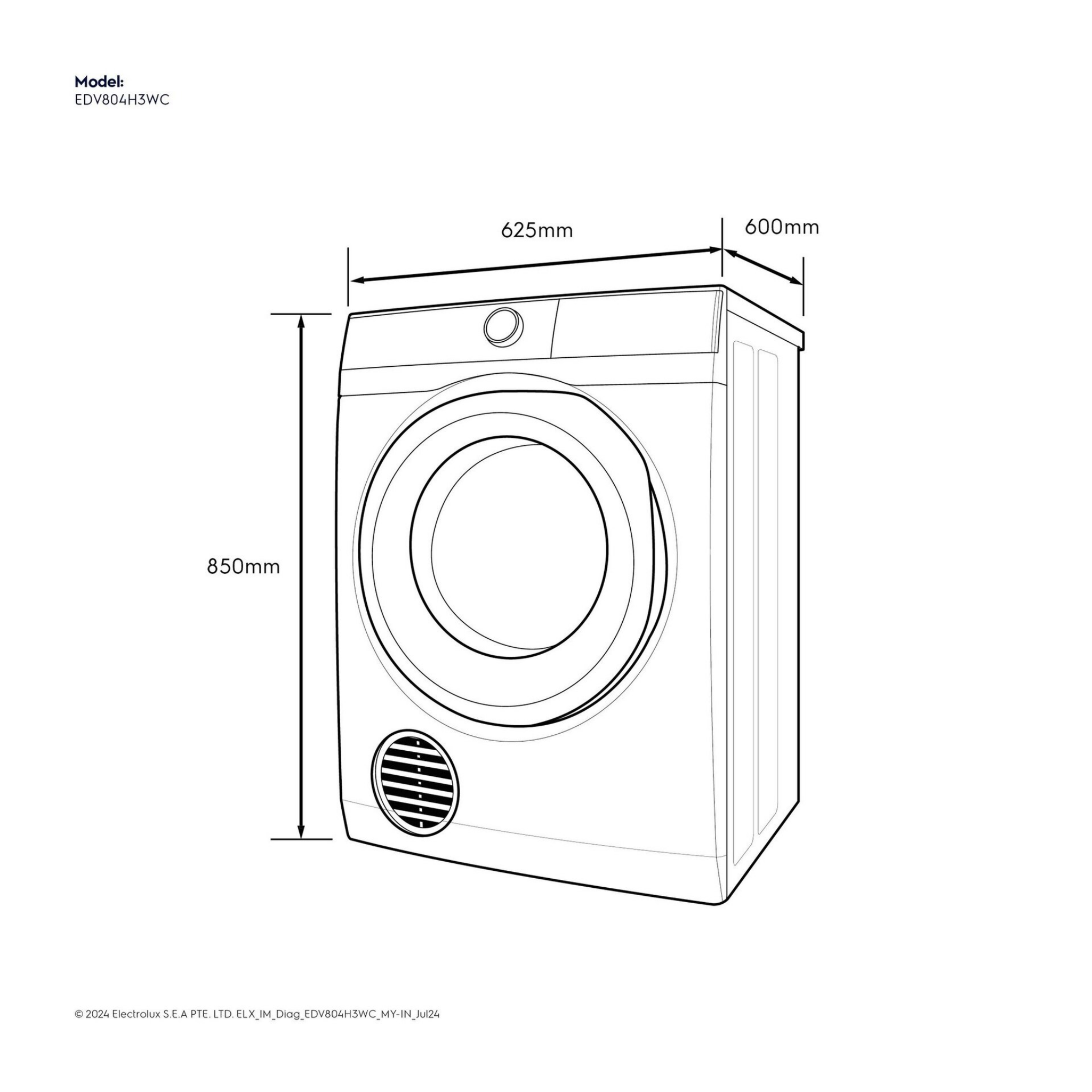 Electrolux 8kg UltimateCare 300 Venting Dryer (EDV804H3WC)