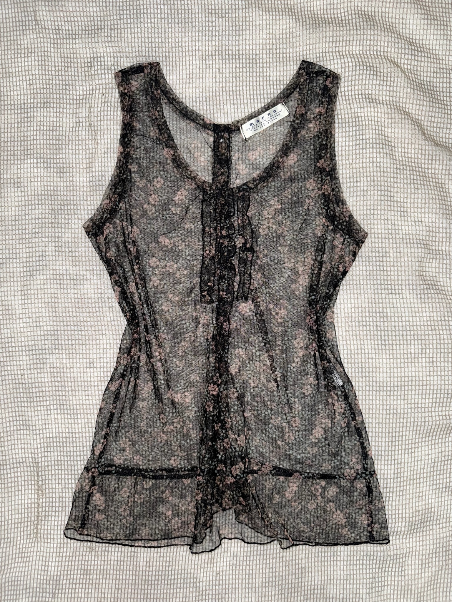 Dainty Rose Print Mesh Sleeveless Blouse