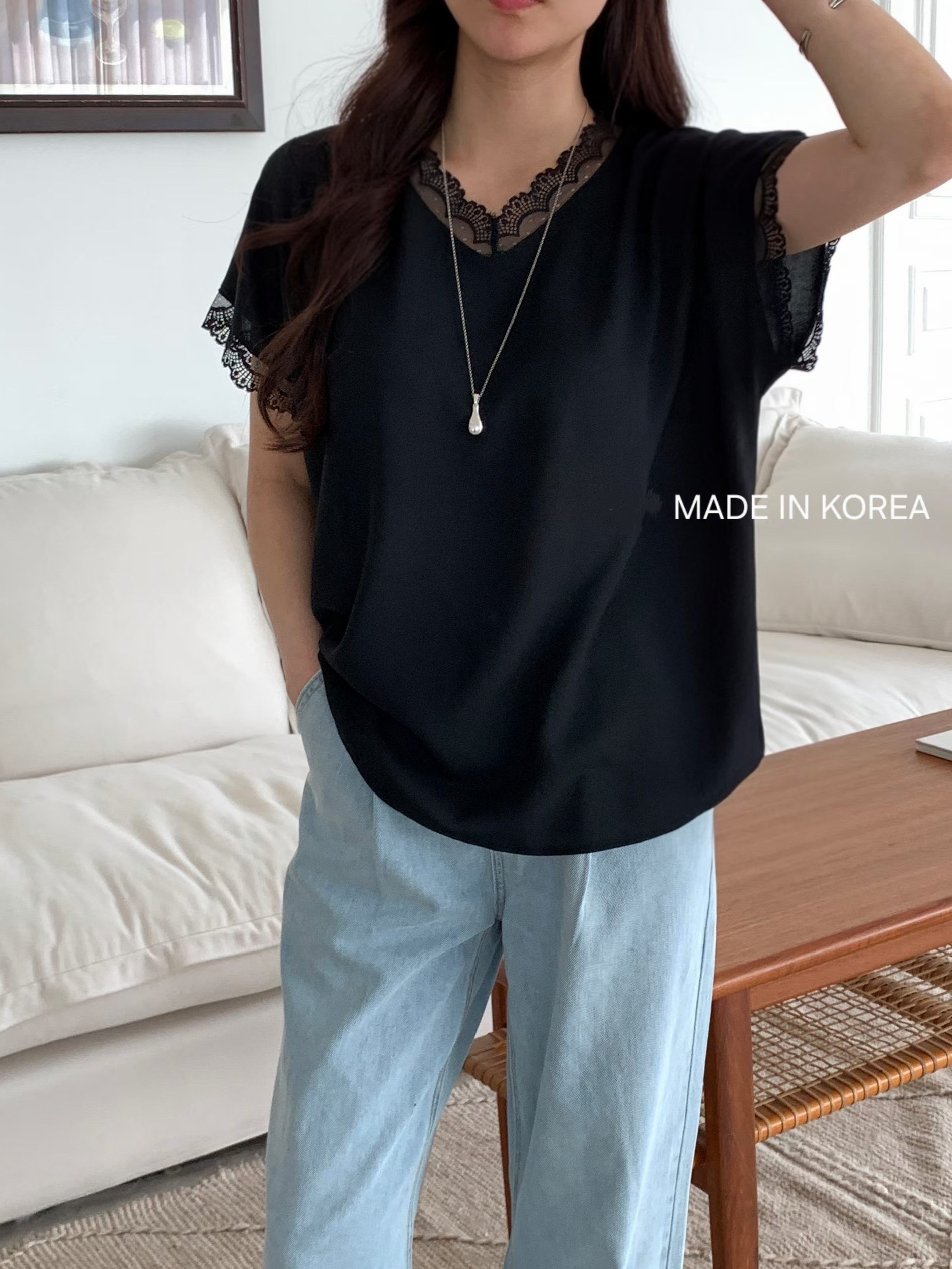 G6365 韓國🇰🇷V領lace top