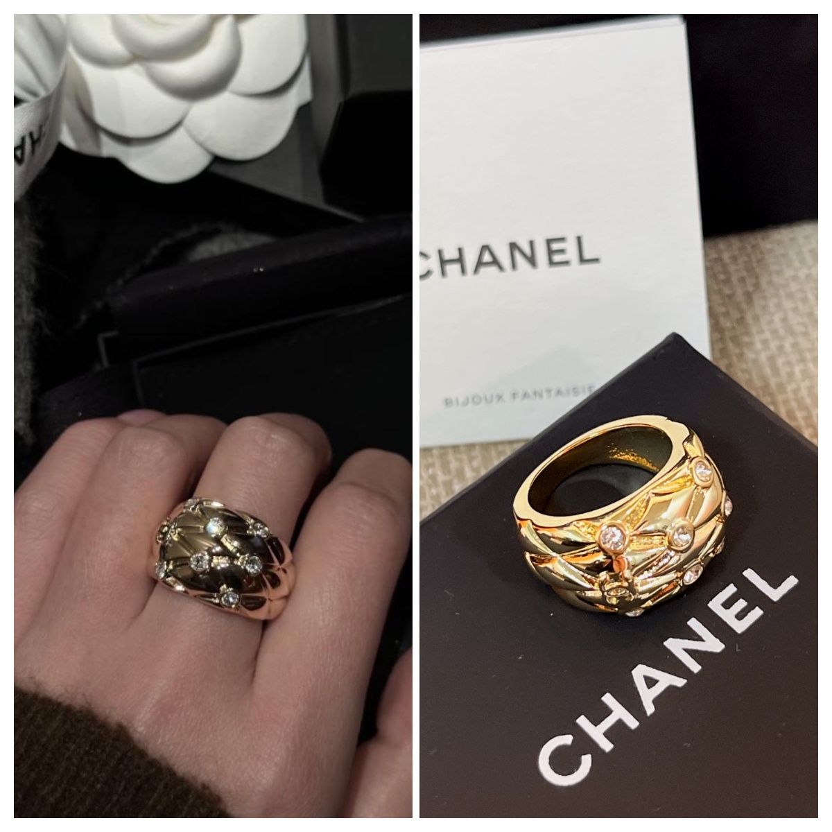 【原單】CHANEL 點鑽金菱格戒指