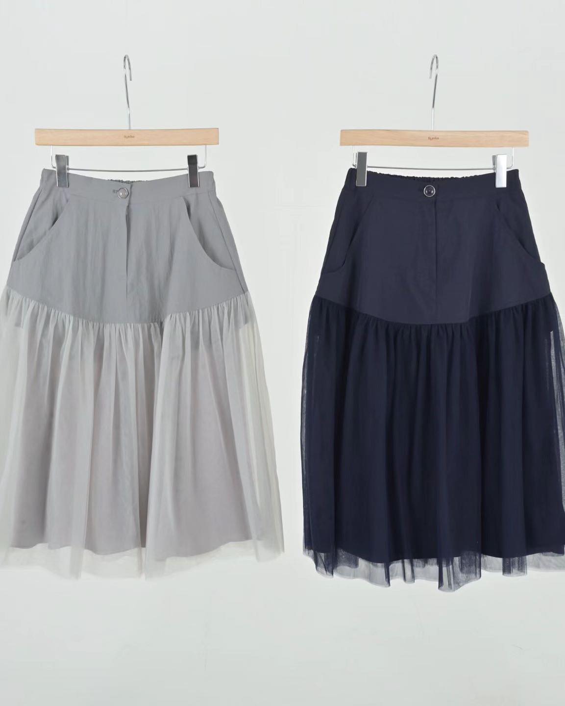 風褸料拼薄紗半腰裙