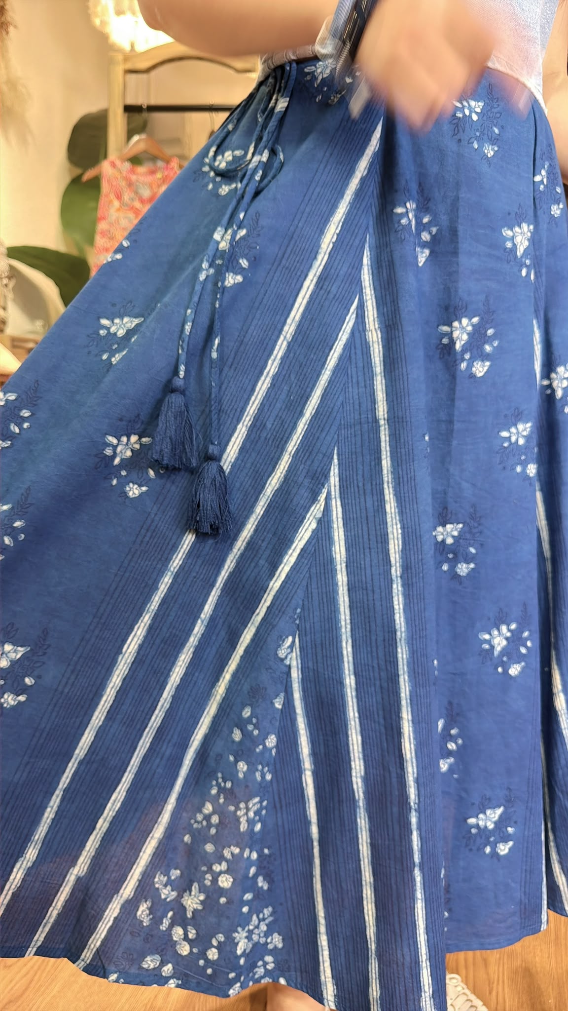 2882 Navy Blue Cotton Patchwork A-Line Skirt 33"