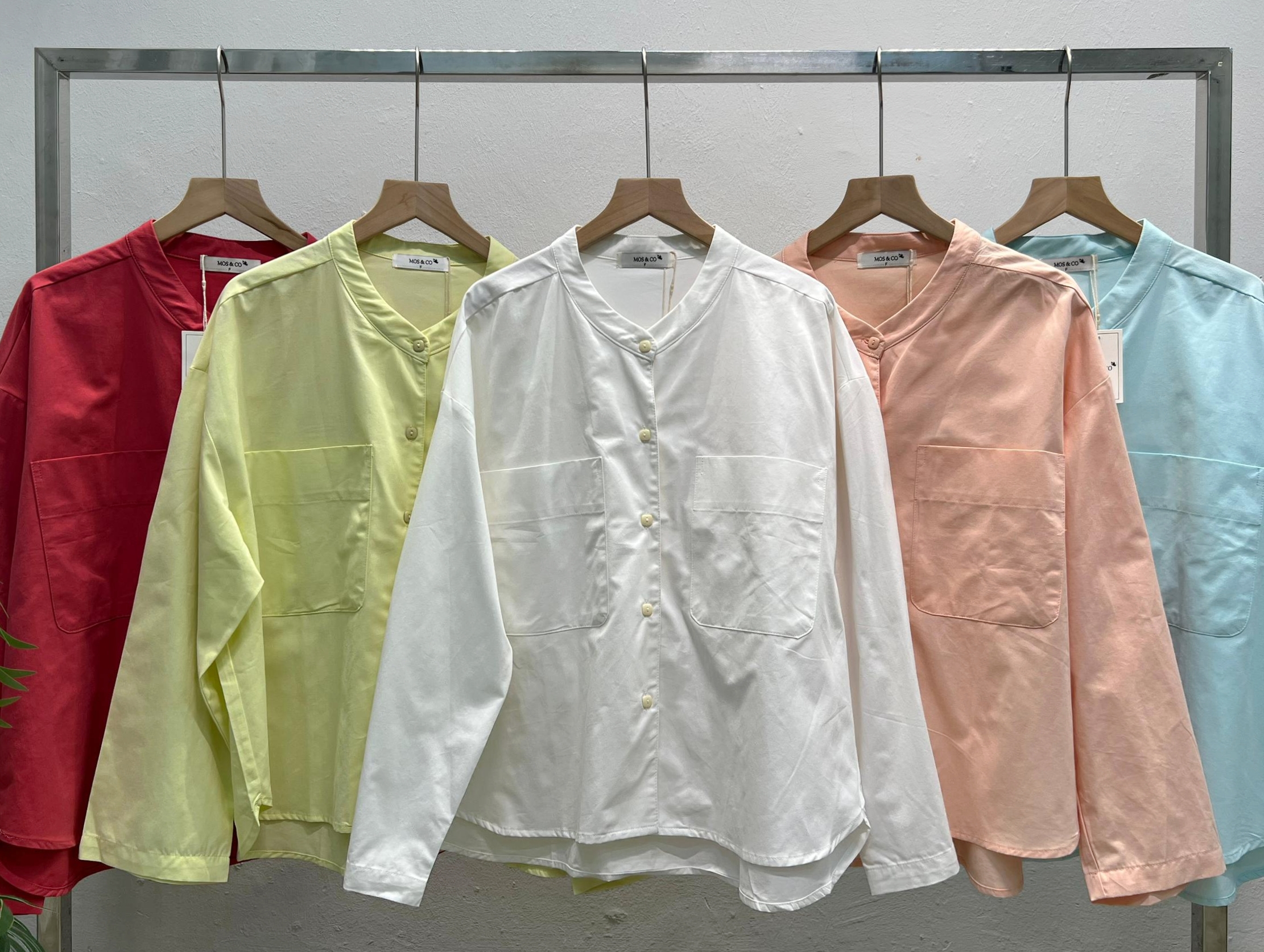 H1010 Medium Collar Long Sleeve Shirt Double Pocket 