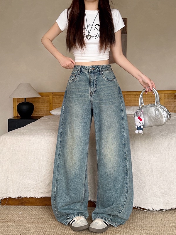 B303(3962) 美式复古JEANS显瘦蓝弯刀长裤