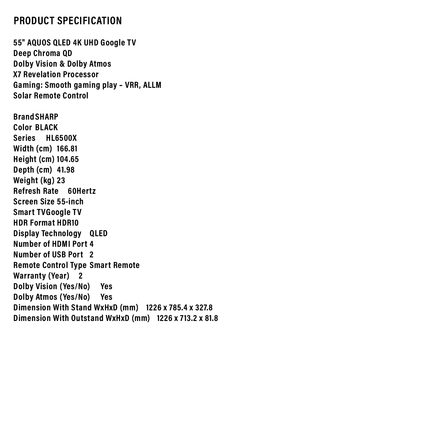 Sharp 55" 4K UHD QLED Google TV (4TC55HL6500X)