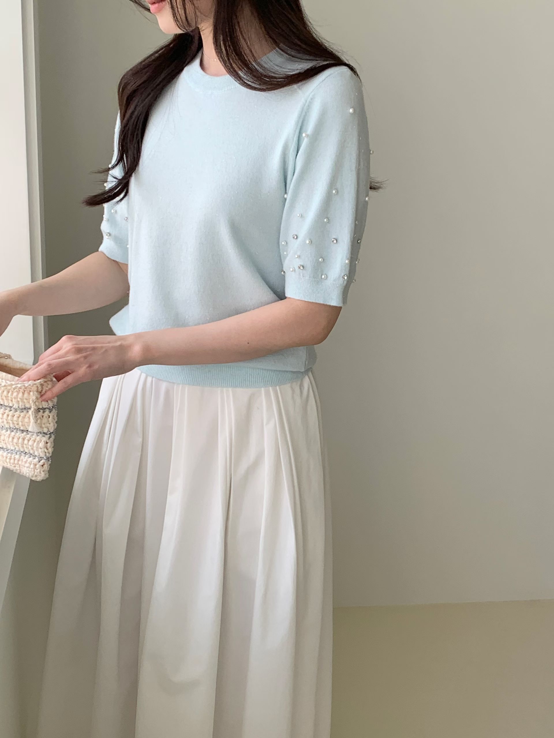 CT4 珍珠袖針織Top