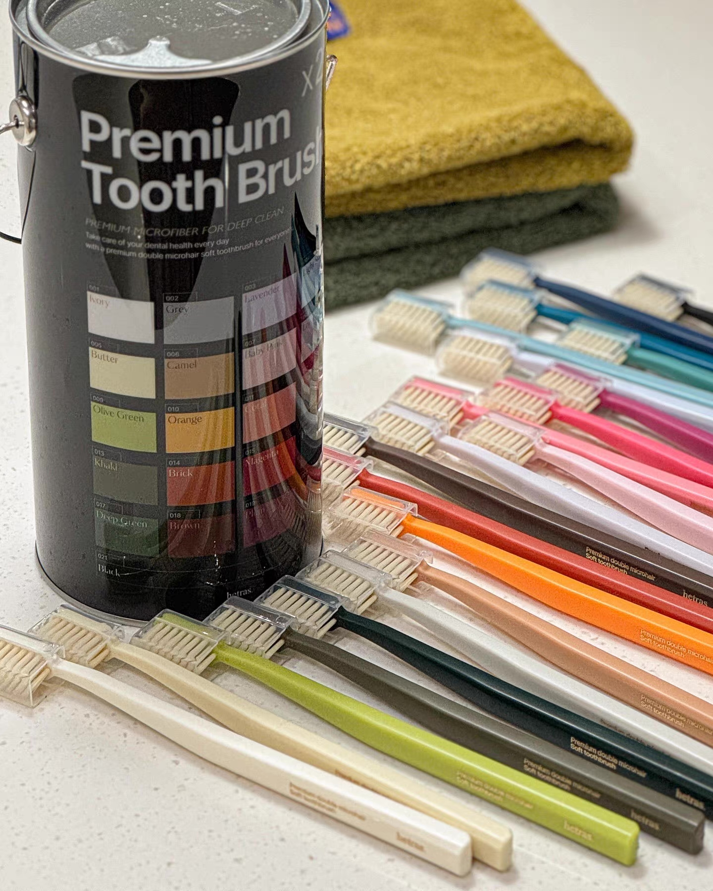   韓國 HETRAS 彩虹雙層刷毛油漆桶牙刷 21入