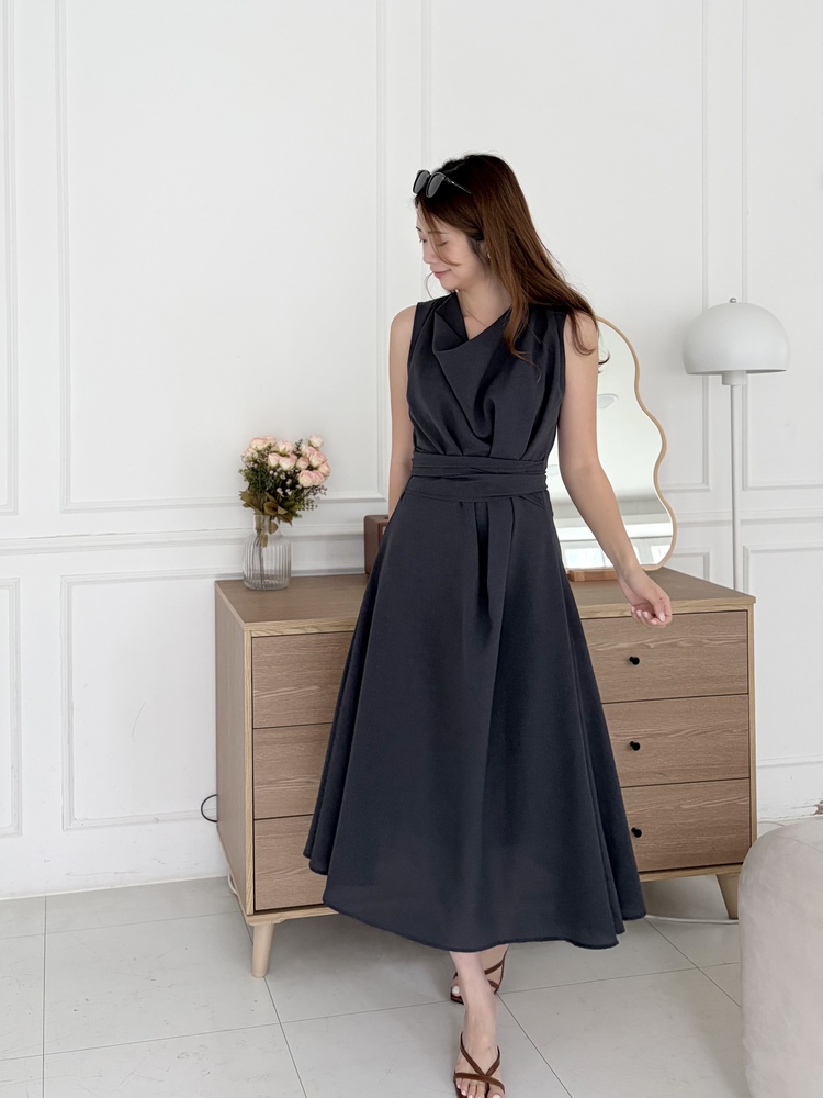 Athena Drape Dress (Charcoal)