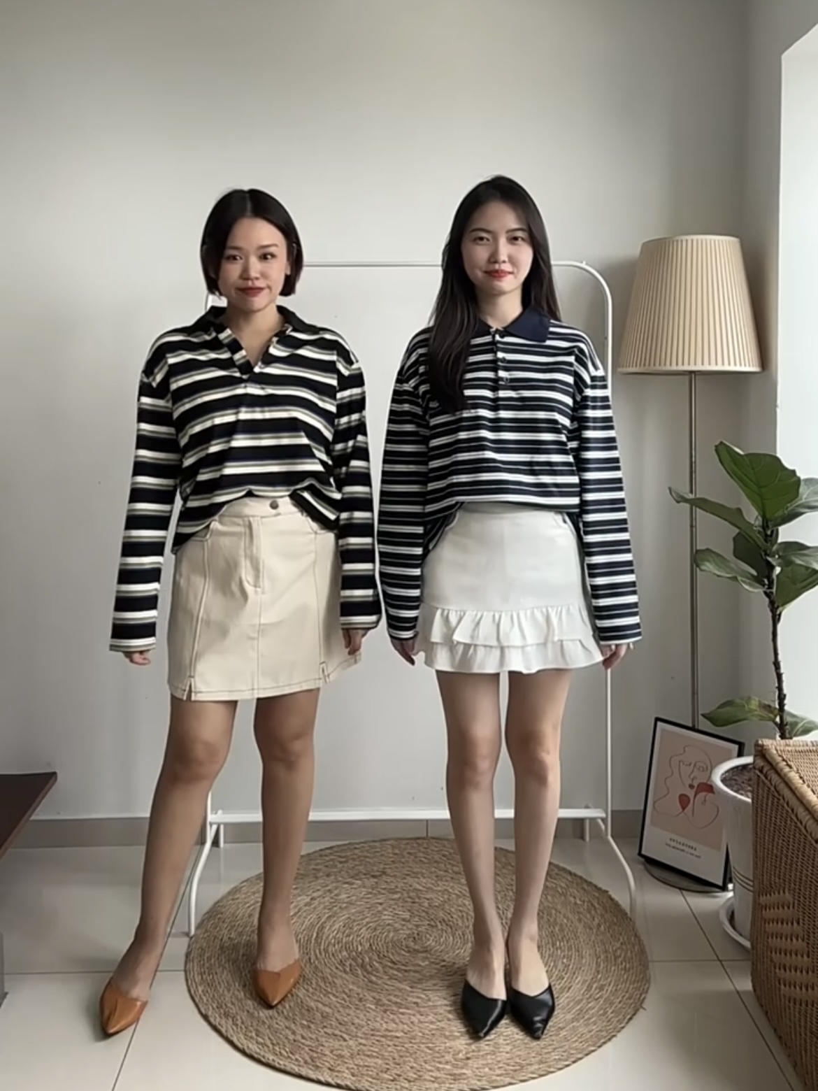 T4066 Stripe Oversize Polo Tee - Black & Blue