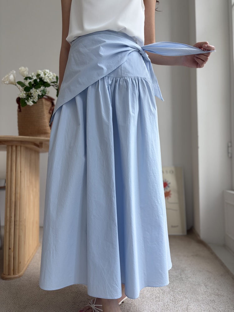 Wrap-Waist Flare Skirt (Blue)
