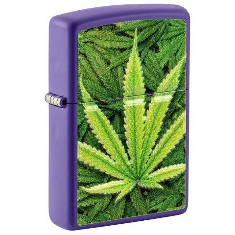 美國製造 | Zippo指定經銷商 Zippo 49790 紫光麻葉打火機 – 啞紫光紋理隱藏圖案 Purple Glow Leaf Lighter – Matte Purple Textured Print Hidden Motif