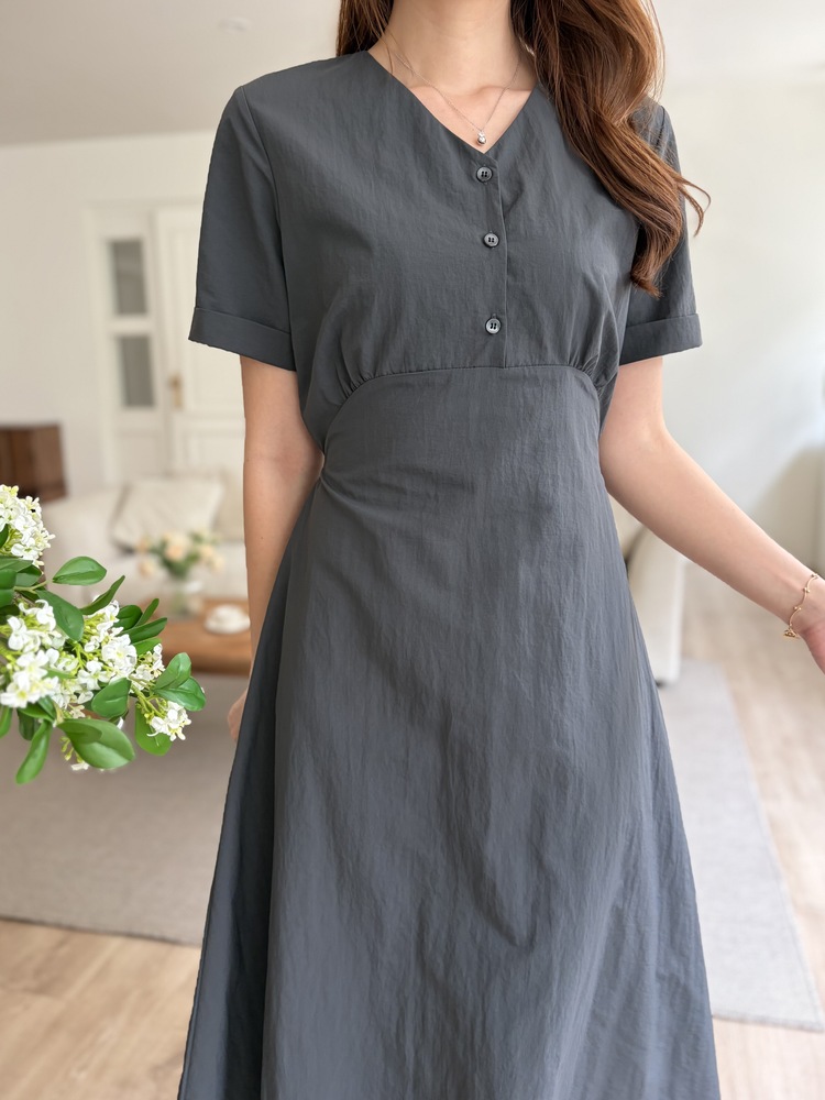 Evie Front Button Dress (Charcoal)