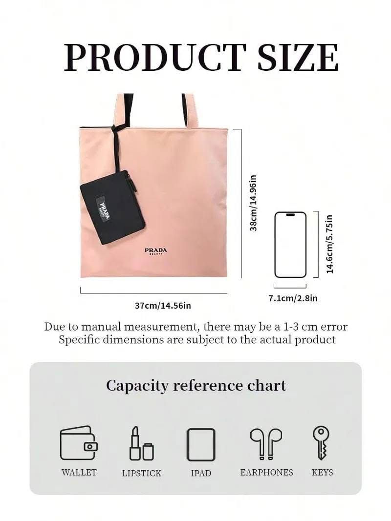 $125隻。P*rada Beauty 稀有贈品粉黑色雙面帆布購物袋連小收納袋