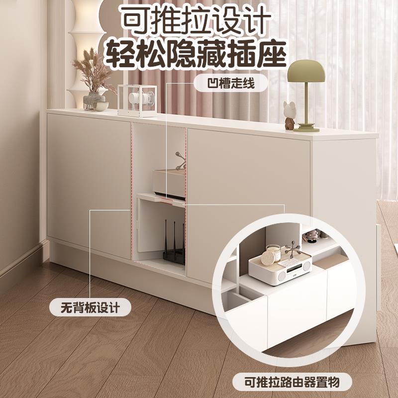 圓角窄身書櫃電視櫃 暗格隱藏插座 推拉設計矮櫃 實木書架落地款 TV stand
