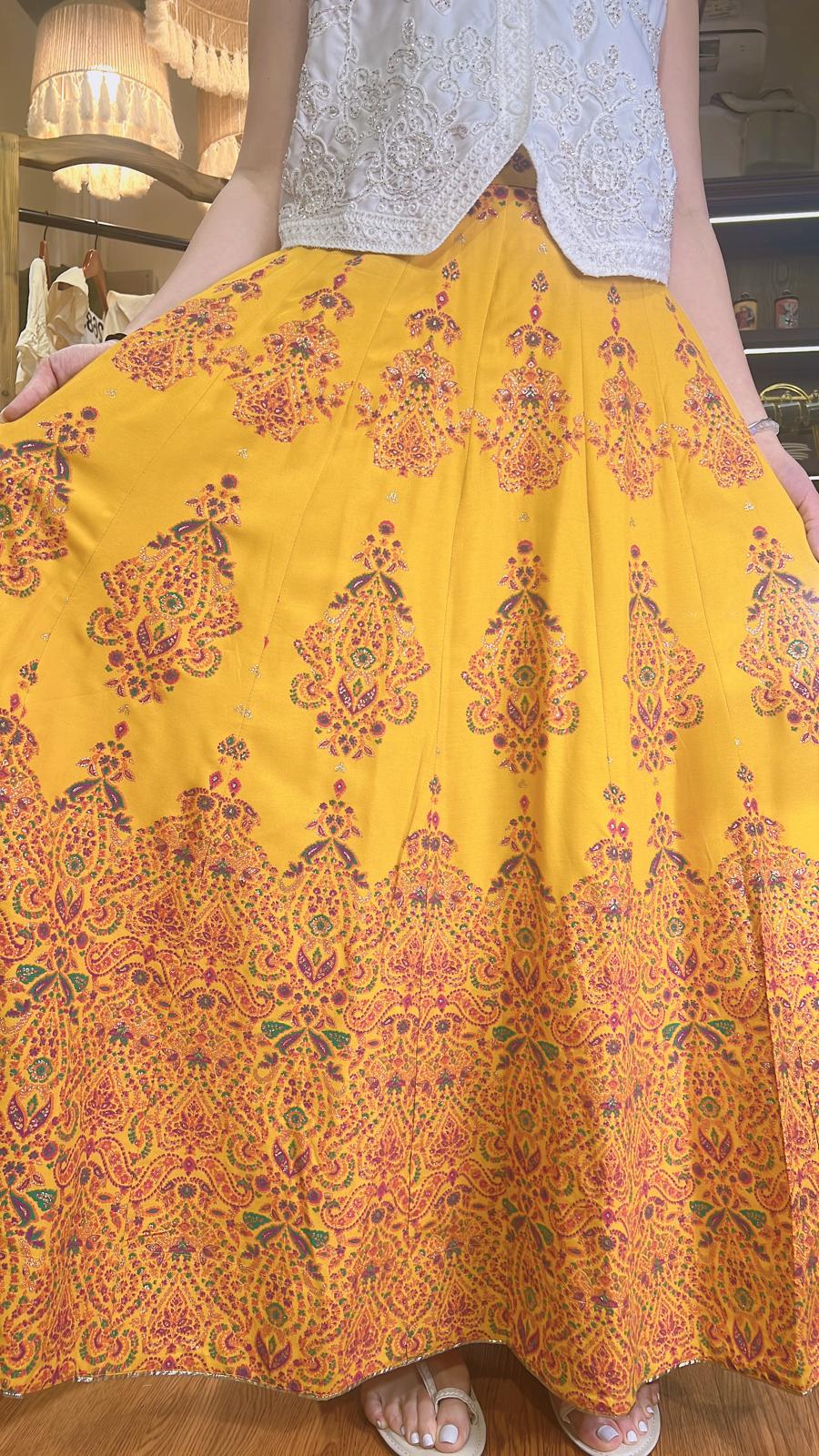 2723 Mustard Yellow Foil Stamping Skirt 39"