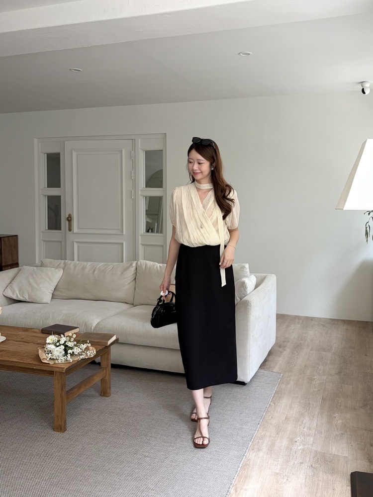 Louise Wrap Blouse with Tie (Cream)