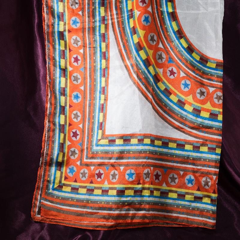 Vintage c.a. 1970s Geometric x Hippies Motif Large Neck Scarf/ Head Scarf from Germany - 85 x 198cm (MT934)
