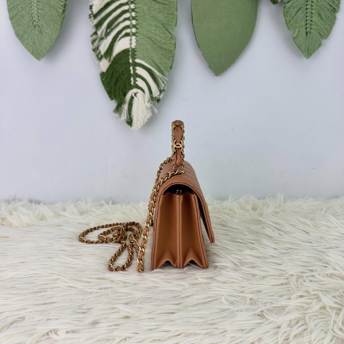 CHANEL🤍PRE OWNED 25b Handle 奶茶色 WOC 晶片款🤎