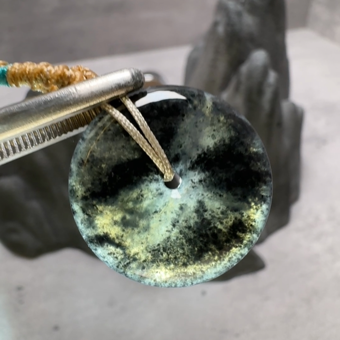 冰種山水墨烏雞平安扣