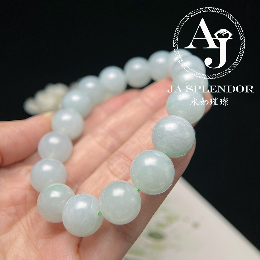 FBG26-H43 天然翡翠A玉 冰潤晴綠藍大卡圓珠手串 (12mm)