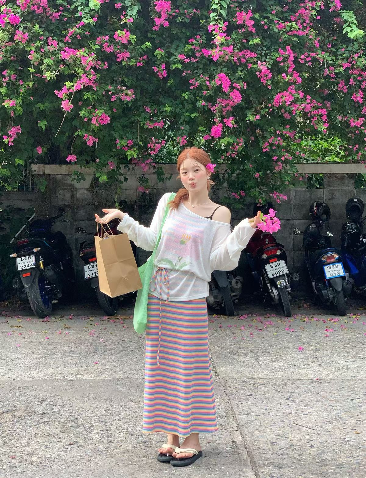1750 Cozy Striped Knit Set Freesize柔糯彩虹条针织套装