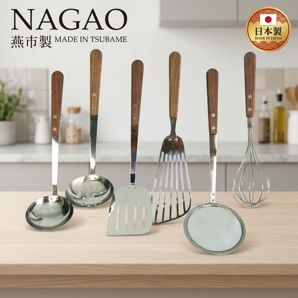【現貨】🔥🔥【日本製《NAGAO》天然木柄不鏽鋼廚具6件套裝】