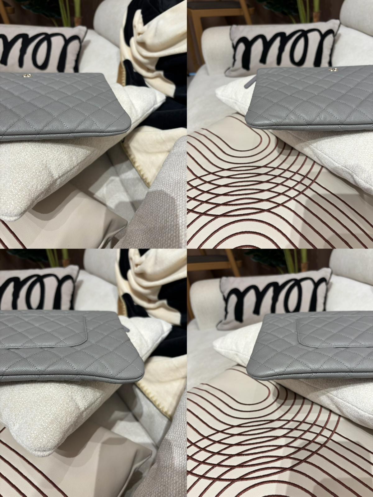 Chanel clutch 晶片灰色荔枝牛皮 100%Authentic , 98%new ✅晶片貼✅dust bag✅box 