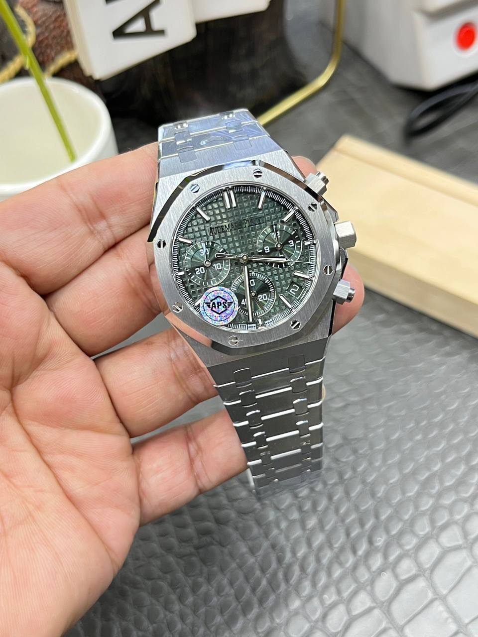 🚀爱彼皇家家橡树26240飞返计时全功能系列/41mm白钢绿面/ 搭载原装开模定制Cal.4401全自动一体机械💯