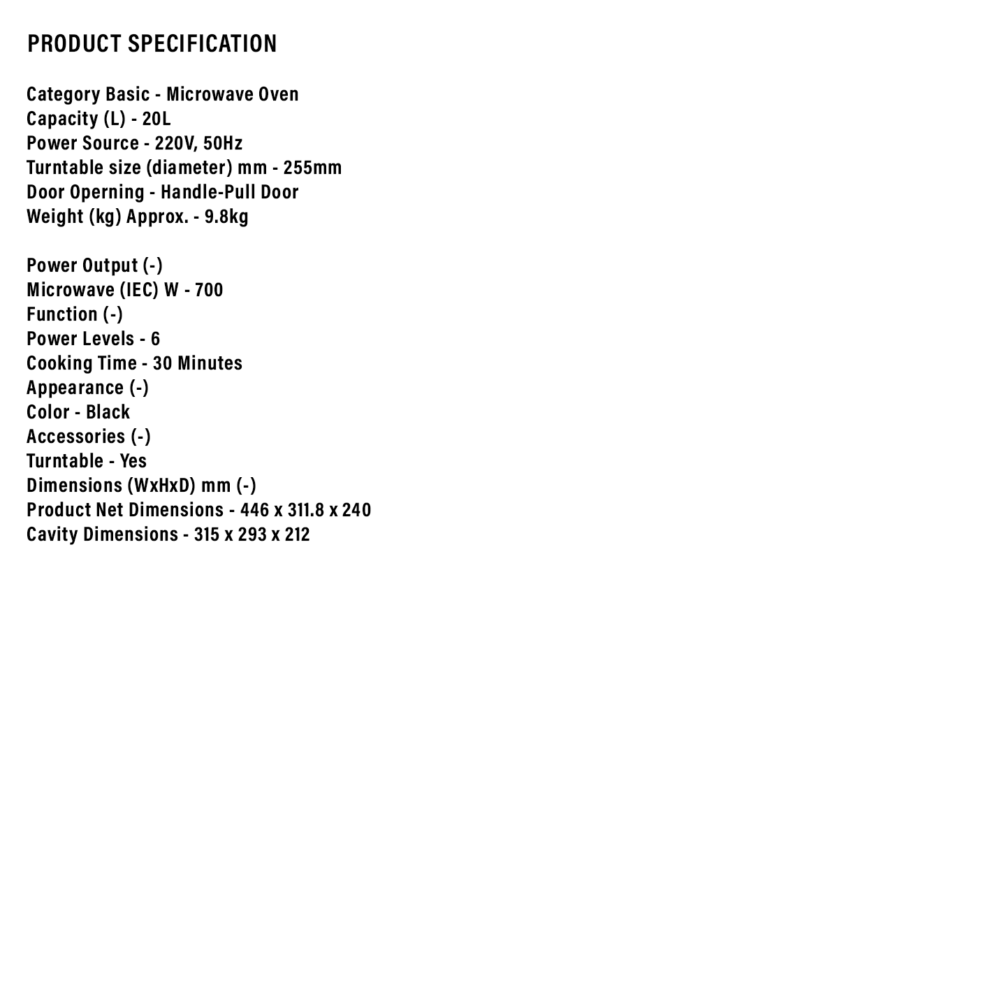 Sharp 20L Mechanical Microwave Oven (R203EBKMA)