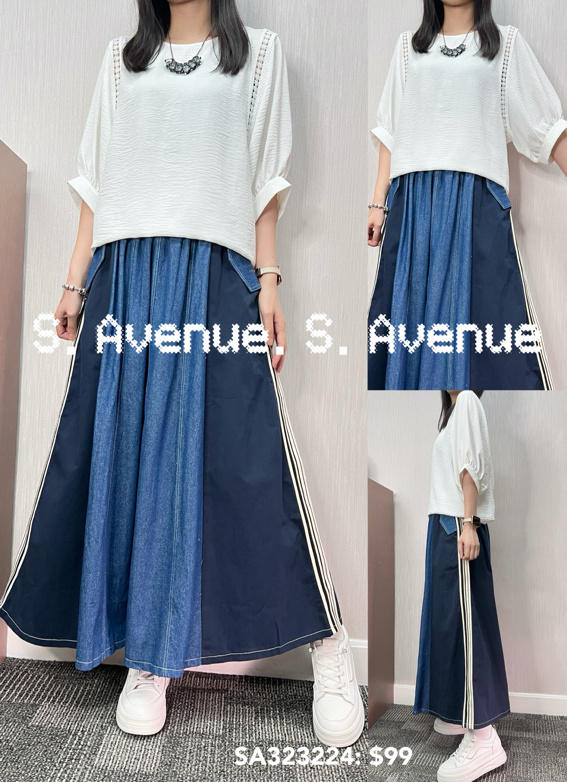 SA323224: 中袖側通花pattern雪紡top