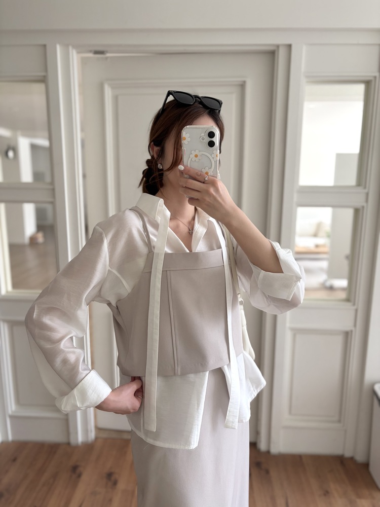 Tie Detail Sheer Blouse (Ivory)