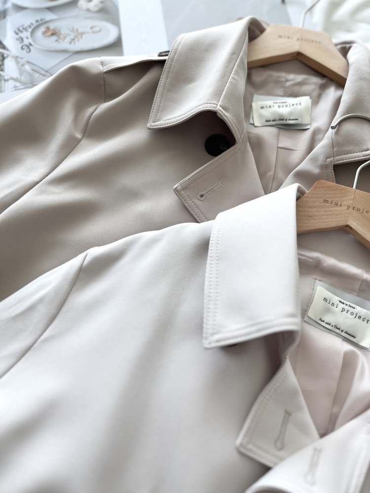 Trench-Style Short Coat (Beige)