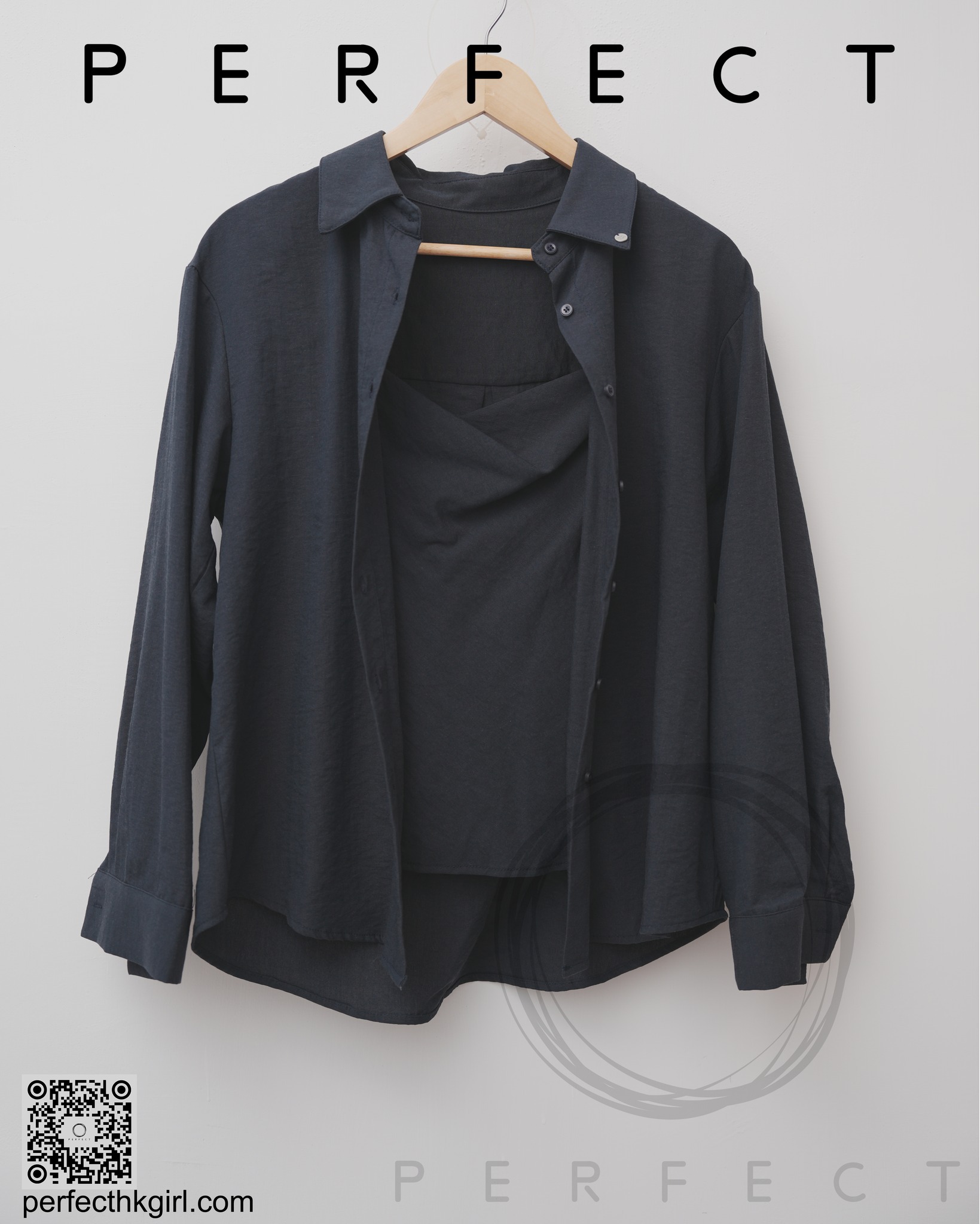 T0020_百搭氣質背心連恤衫兩件套 (氣質藏藍色)