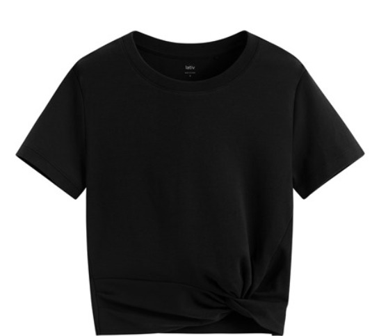 純棉扭結短版T恤-女