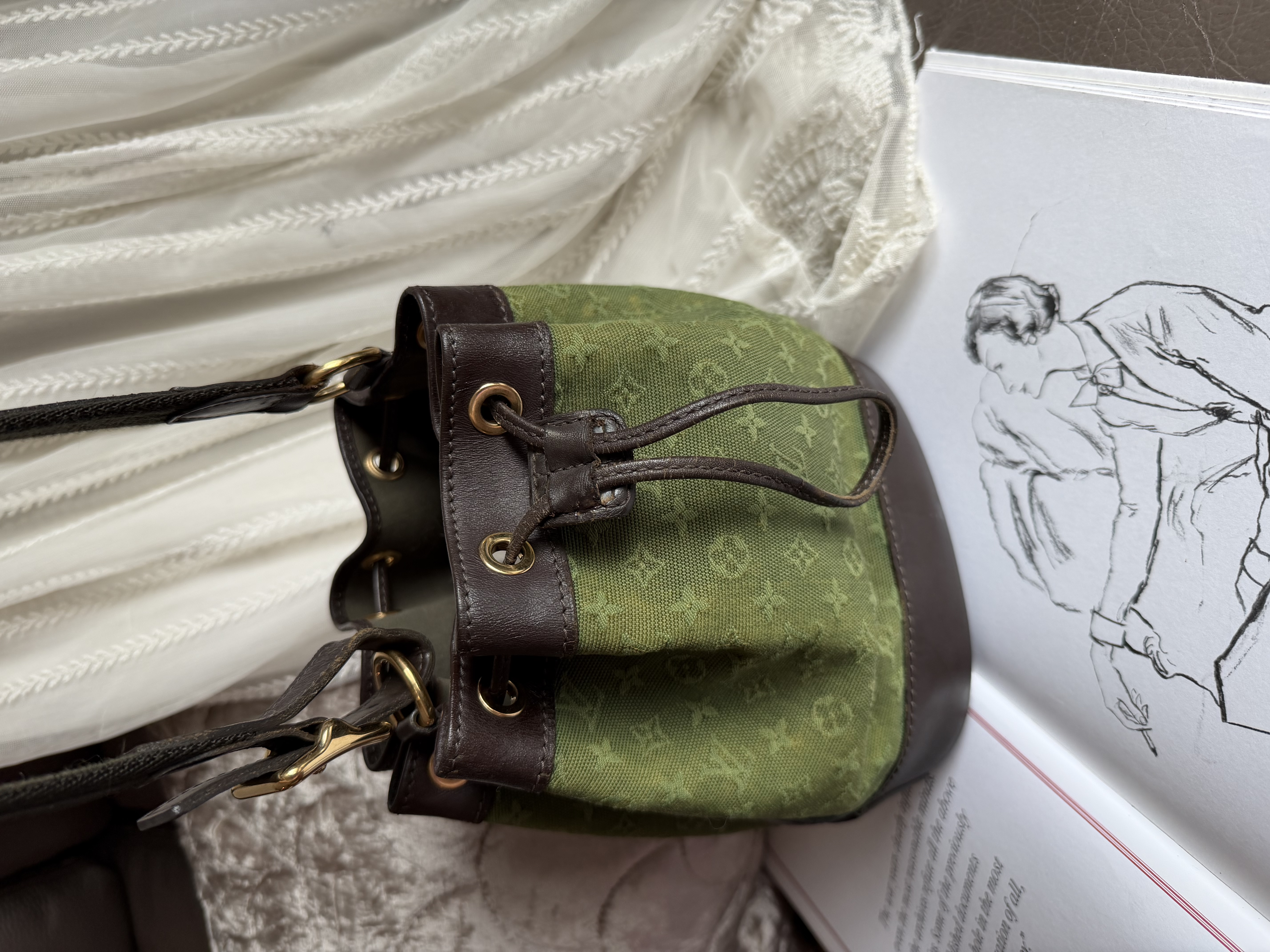 Louis Vuitton Monogram Mini Lin Noelie Green Bucket Bags