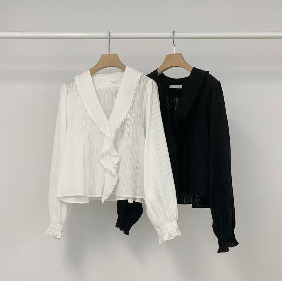 High quality v-neck ruffle top #top117
