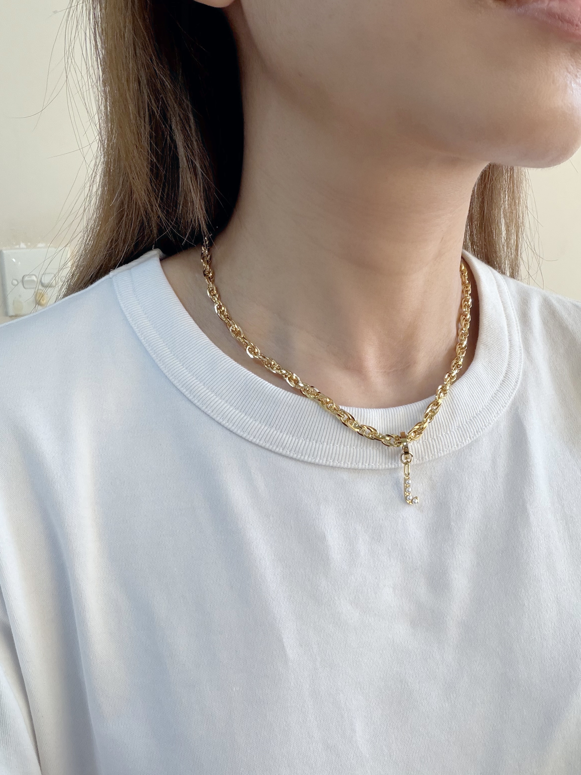 復古珍珠字母手鍊/頸鍊 金色8mm鍊