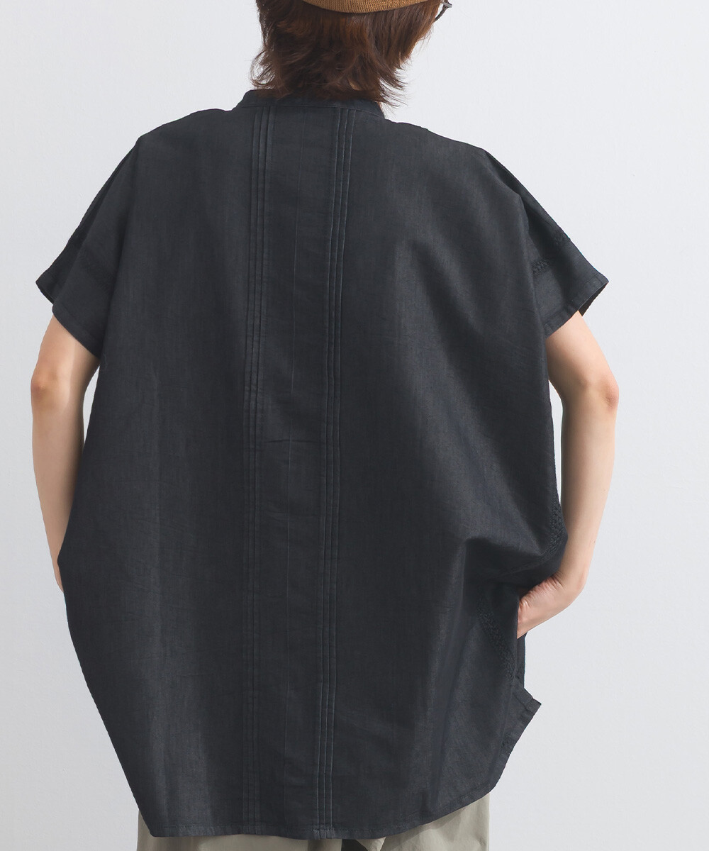 LP - 前片褶皺牛仔布襯衫 (黑色)
