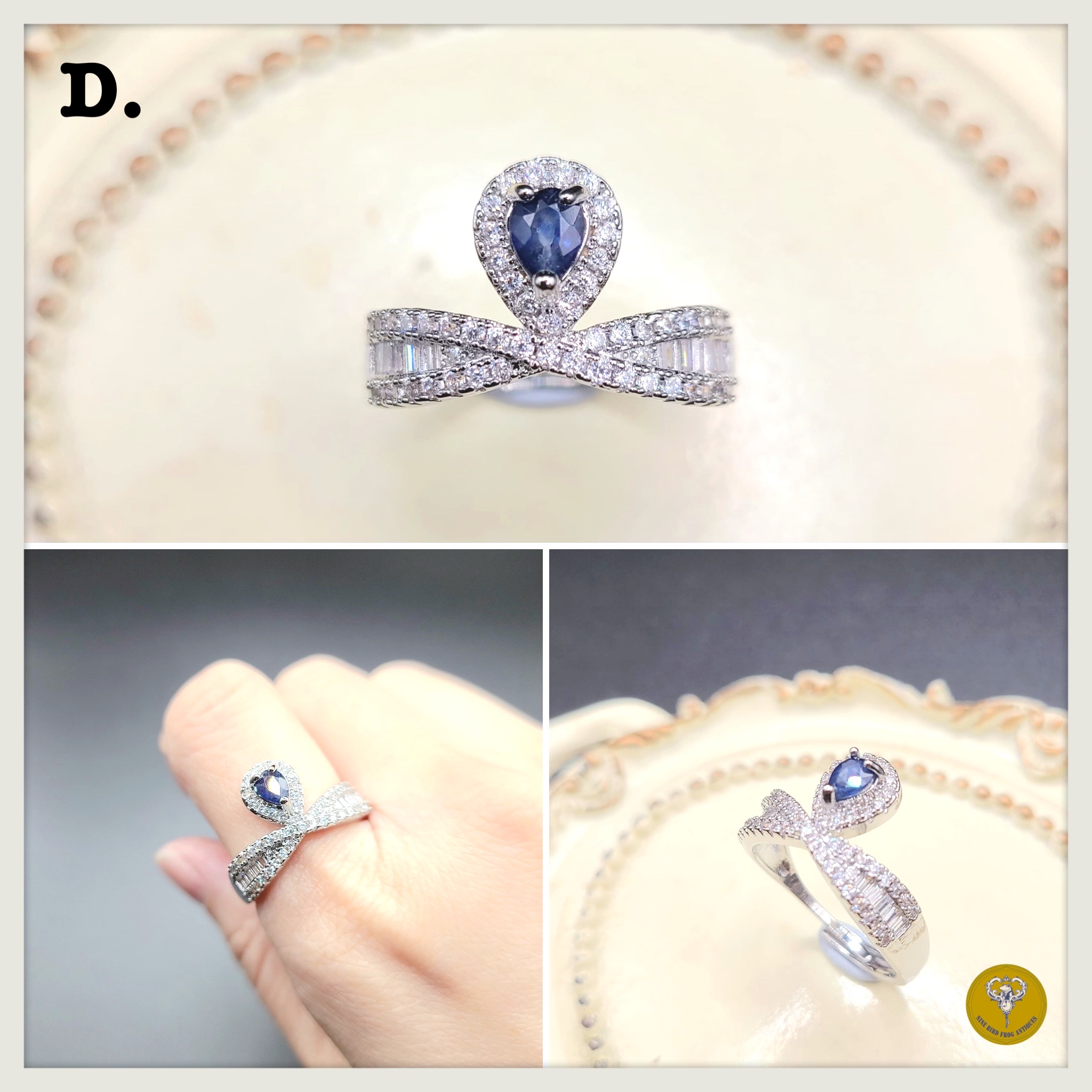 天然紅藍綠寶石銅鍍白金戒指