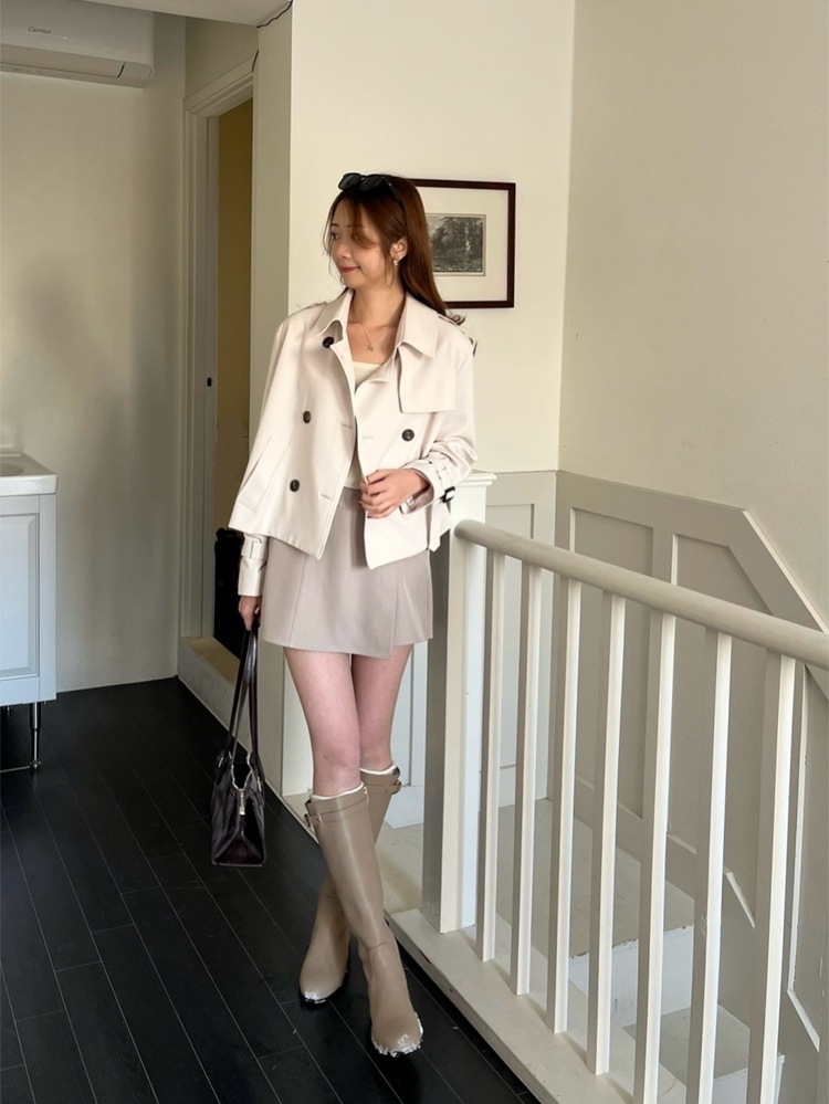 Trench-Style Short Coat (Cream)