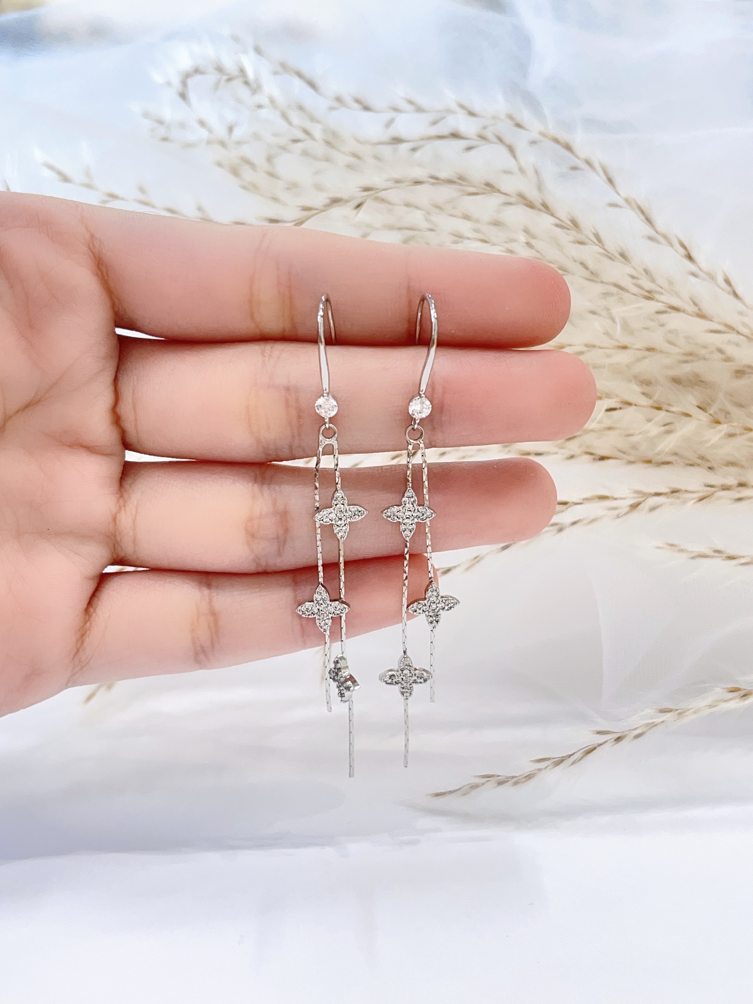 富家千金锆石花朵流苏耳环