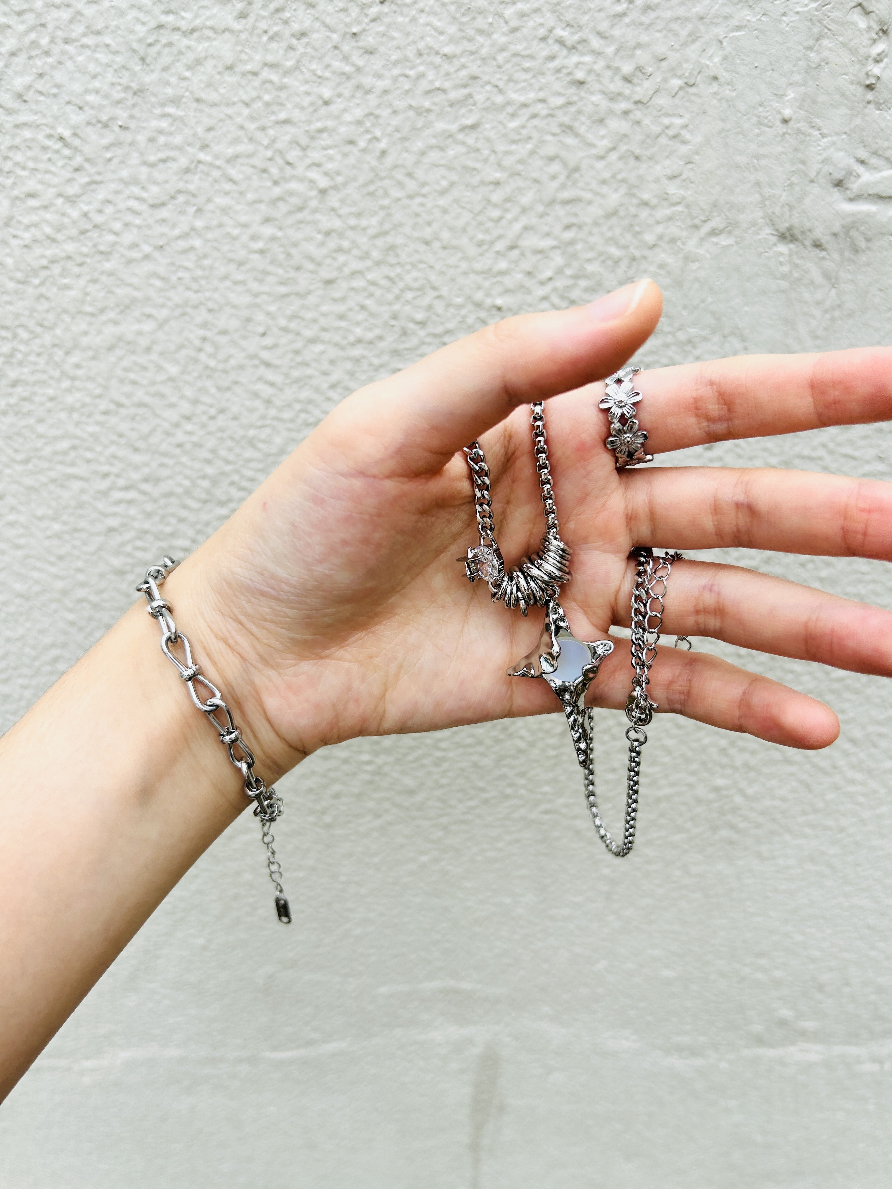 Silver moonstone stainless necklace
