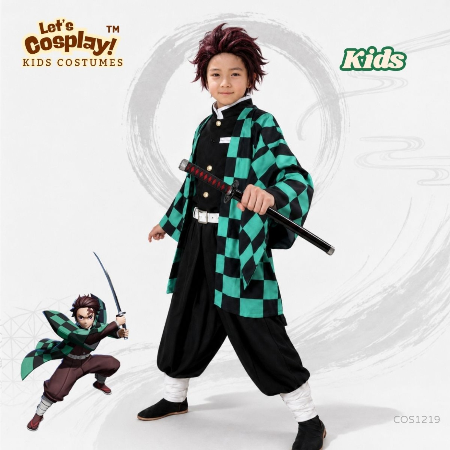 鬼滅之刃炭治郎主題兒童服裝 綠黑格仔 Kids Tanjiro Costume 角色扮演