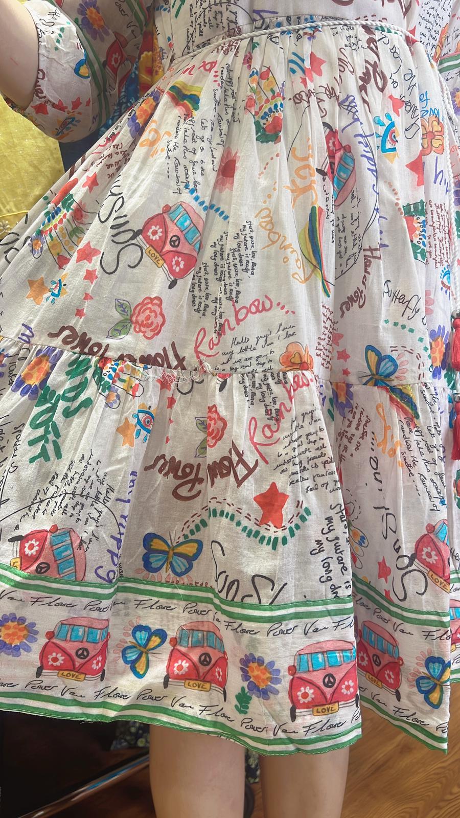 2714 White with Colourful Painting Tuk Tuk Short OP 34"