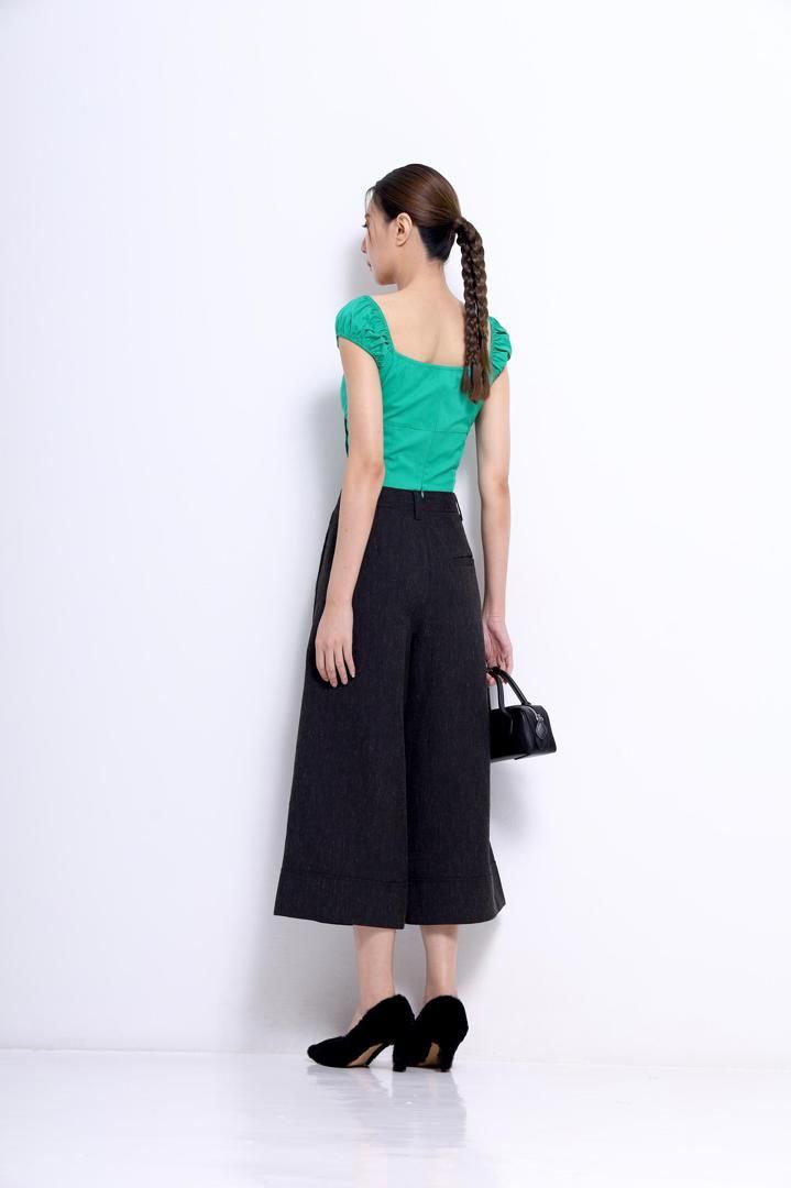 麻料宽脚裤 黑色1595