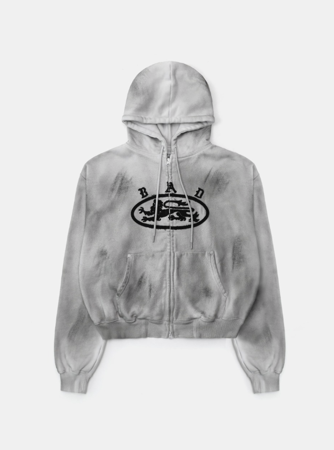 Badblood [w-hde25-010] Lion Patch Hooded Zip-Up - Washed White