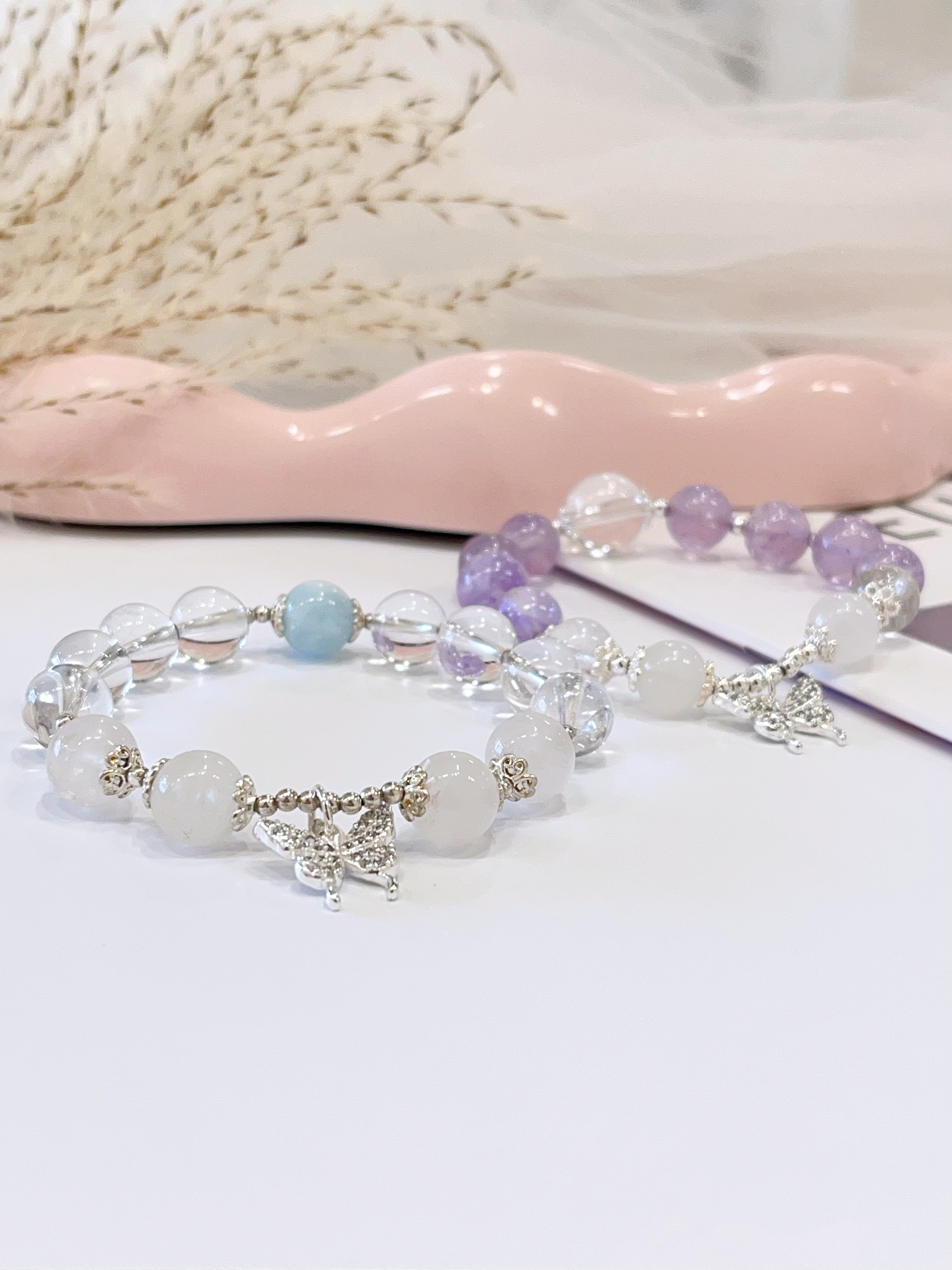 💜 薰衣草紫水晶 × 白水晶 × 海蓝宝手串 Lavender Amethyst, Clear Quartz & Aquamarine | 10mm