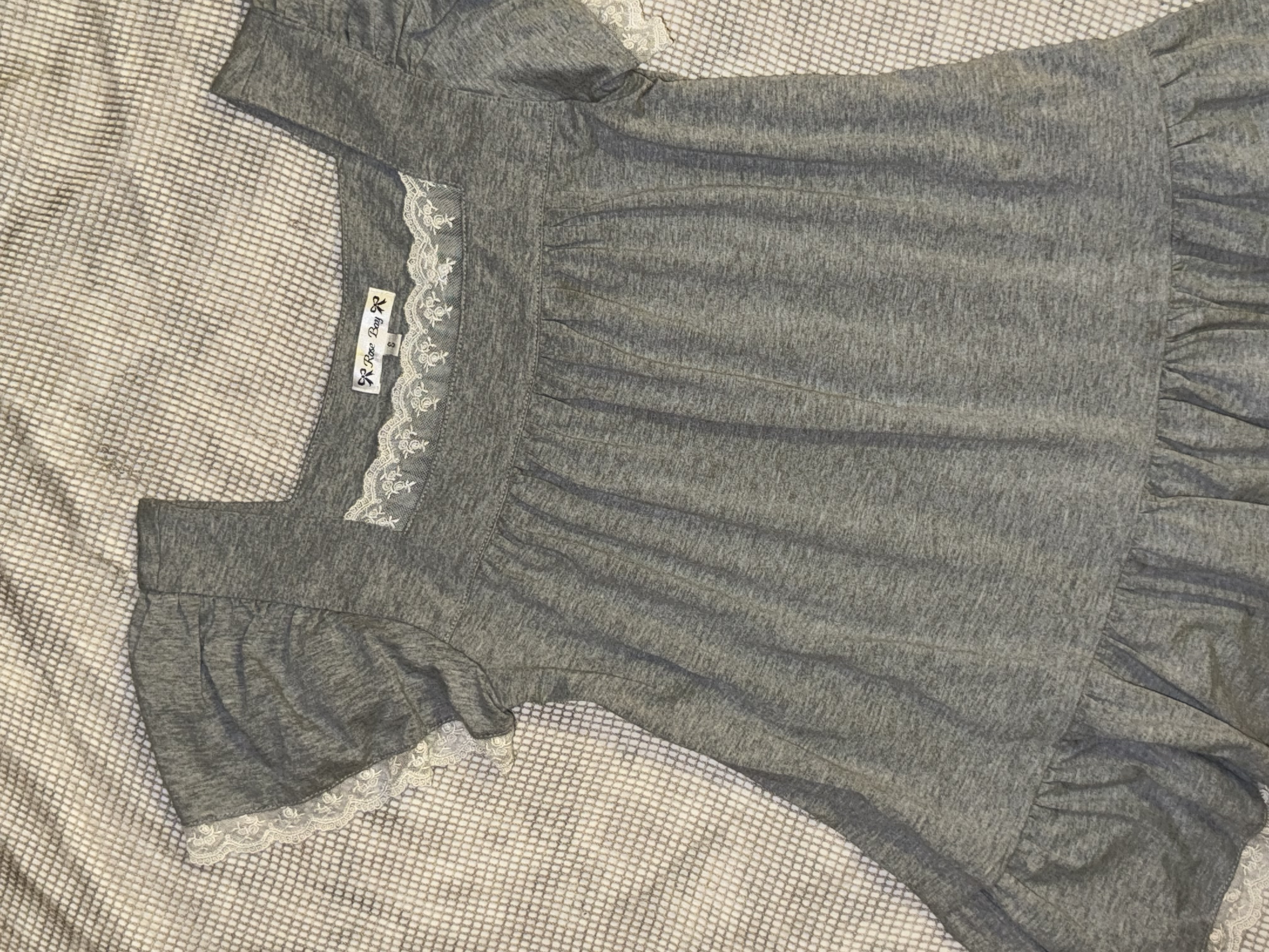 Grey Lace-Trimmed Babydoll Top