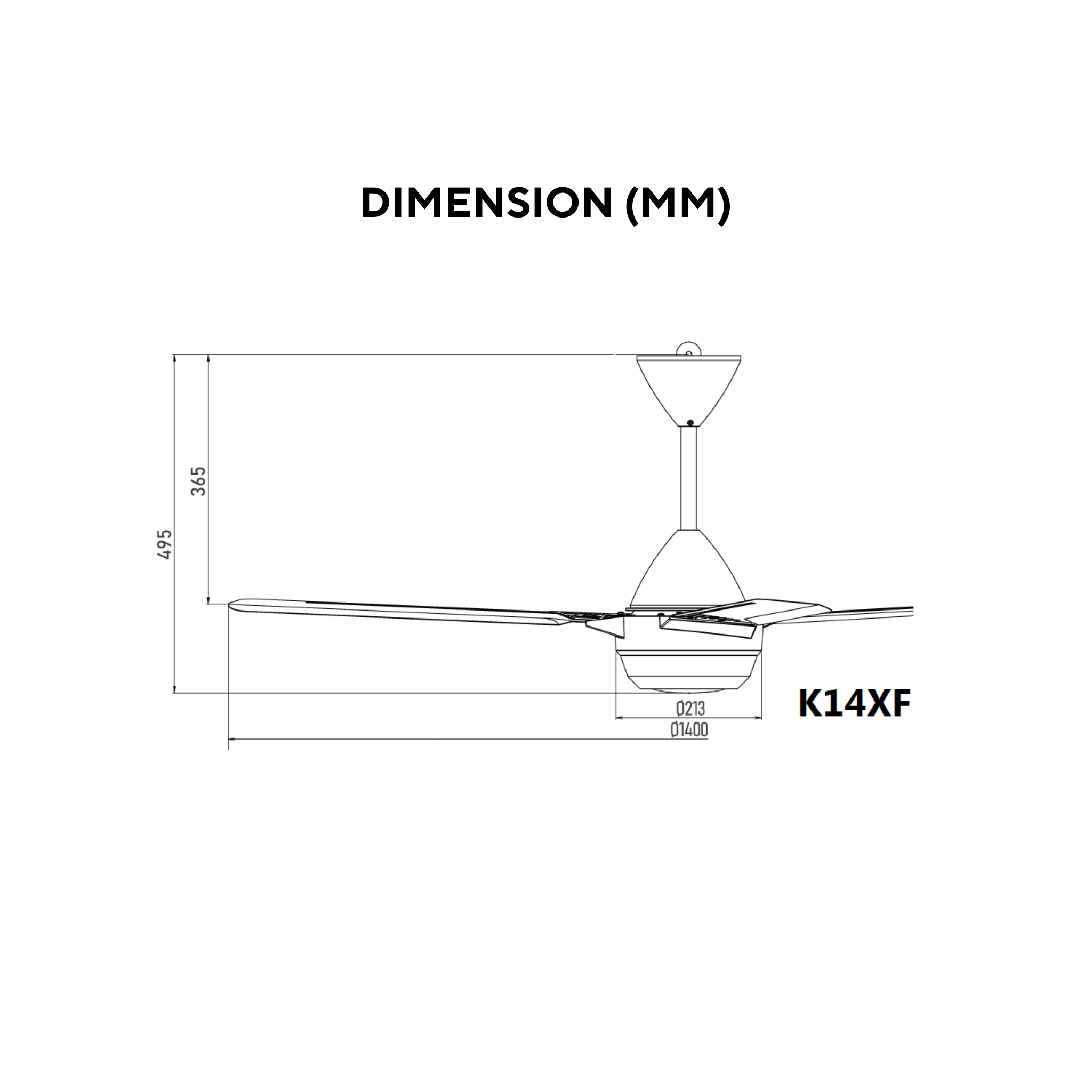 KDK 56" 3-Blade Remote Ceiling Fan K14XF-GY (Grey)