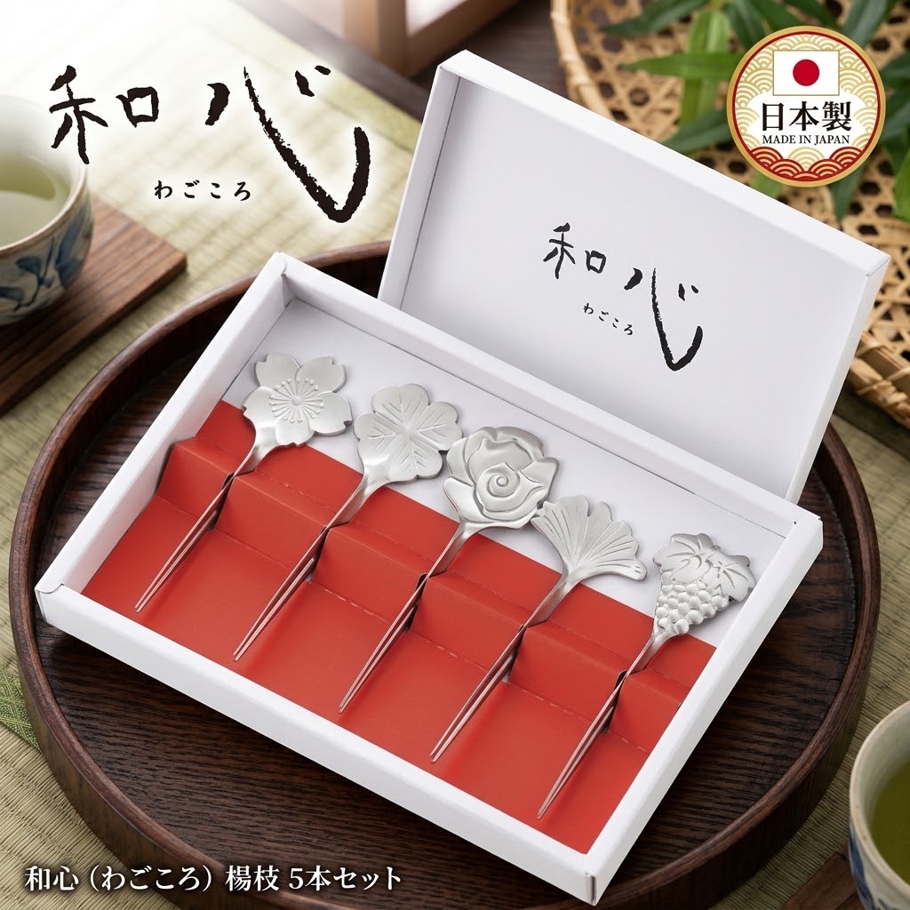 🔥🔥【日本製《 和心》18-8不鏽鋼和果子叉5件禮盒裝】